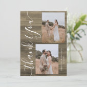 シンプルエレガント素朴Wood Script 5写真結婚s サンキューカード (スタンド正面)