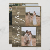シンプルエレガント素朴Wood Script 5写真結婚s サンキューカード (正面/裏面)