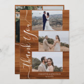 シンプルエレガント素朴Wood Script 6写真結婚s サンキューカード (正面/裏面)