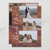 シンプルエレガント素朴Wood Script 6写真結婚s サンキューカード (正面/裏面)