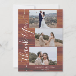 シンプルエレガント素朴Wood Script 6写真結婚s サンキューカード
