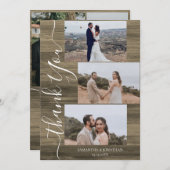 シンプルエレガント素朴Wood Script 6写真結婚s サンキューカード (正面/裏面)