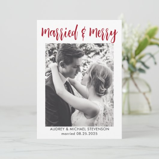 シンプルエレガント結婚したと写真メリー シーズンカード (スタンド正面)