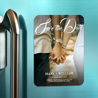 シンプルエレガント結婚の写真は日付を保存 マグネット