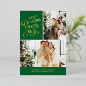 シンプルエレガント緑の愛Peace Joy写真コラージュ 箔シーズンカード (立ち正面)