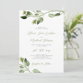 シンプルエレガント緑の葉の結婚スクリプト 招待状 (スタンド正面)