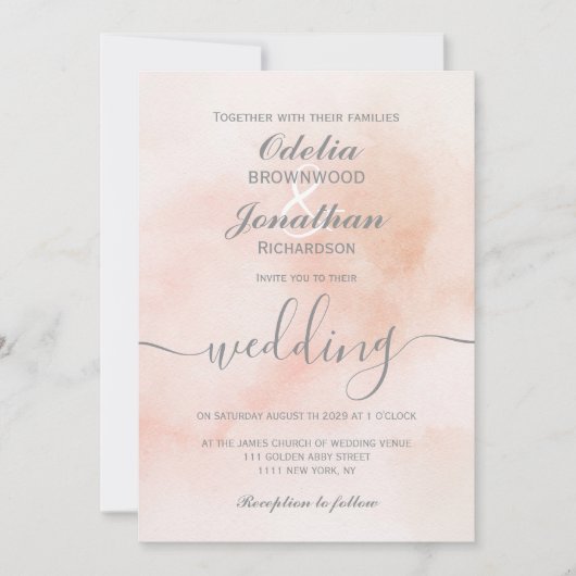 シンプルエレガント美的な水の色結婚の 招待状 (正面)