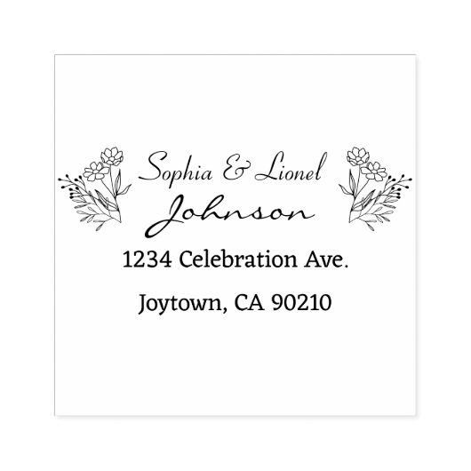 シンプルエレガント花結婚差出人住所 ラバースタンプ (インプリント)