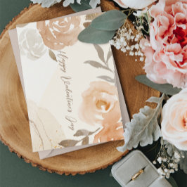 シンプルエレガント茶色の水色フローラバレンタイン カード