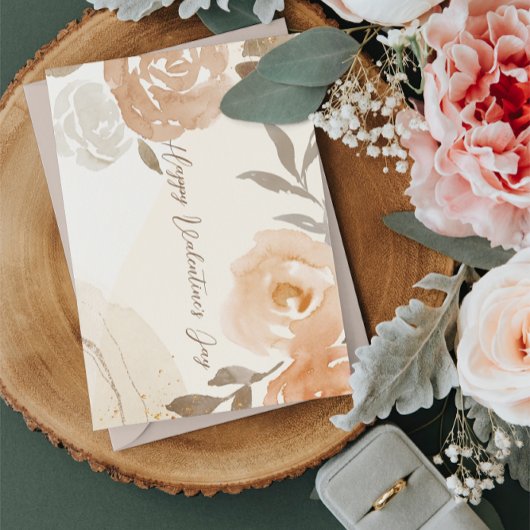 シンプルエレガント茶色の水色フローラバレンタイン カード