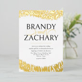 シンプルエレガント葉の結婚白い金ゴールド 箔招待状 (立ち正面)