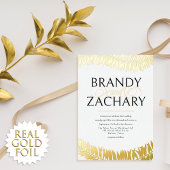 シンプルエレガント葉の結婚白い金ゴールド 箔招待状