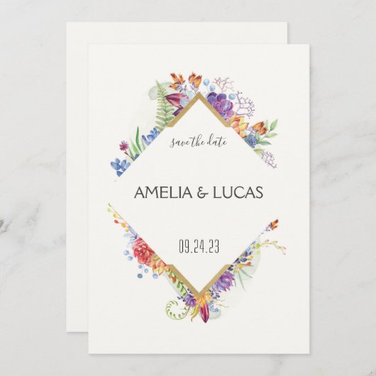 シンプルエレガント葉フローラ結婚式 招待状 (正面/裏面)