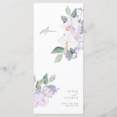 シンプルエレガント薄紫ウォーター結婚カラーのディナー メニュー (正面)