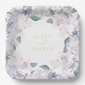 シンプルエレガント薄紫水色フローラ結婚の ペーパープレート (正面)