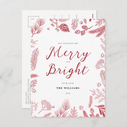 シンプルエレガント赤と明メリーるいクリスマス シーズンポストカード (正面/裏面)