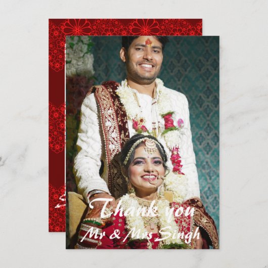 シンプルエレガント赤と白インディアン結婚ズ サンキューカード (正面/裏面)