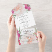 シンプルエレガント赤面フシアピンク オールインワン招待状 (貼ってはがせる)