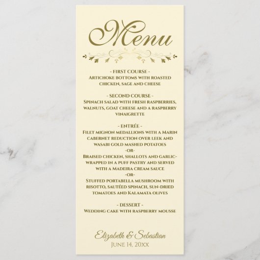 シンプルエレガント金ゴールドとクリームフレースのようィリグレ結婚ーズ メニュー (正面)