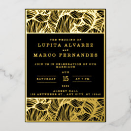 シンプルエレガント金ゴールドとブラック結婚ズ 箔招待状