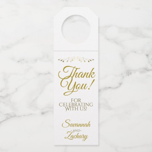 シンプルエレガント金ゴールドとホワ結婚イトの感謝 ボトルネックタグ (正面)