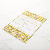 シンプルエレガント金ゴールドと白結婚実在の 箔招待状 (回転した状態)