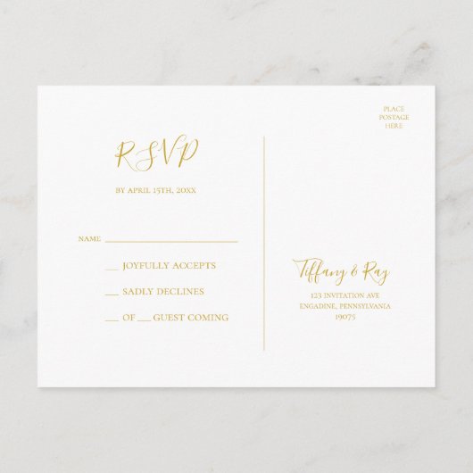 シンプルエレガント金ゴールドウェディングRSVPポストカード ポストカード (裏面)