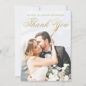 シンプルエレガント金ゴールドタイポグラフィ写真結婚の サンキューカード (正面)