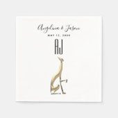 シンプルエレガント金ゴールドドッグ白黒結婚ズ スタンダードカクテルナプキン (正面)