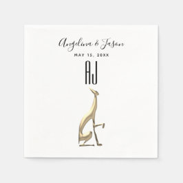 シンプルエレガント金ゴールドドッグ白黒結婚ズ スタンダードカクテルナプキン