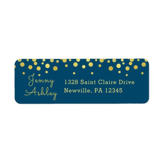 シンプルエレガント金ゴールドドットのパターン青 ラベル (正面)