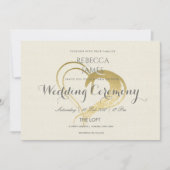 シンプルエレガント金ゴールドハート結婚タイポグラフィ 招待状 (正面)