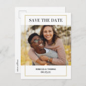 シンプルエレガント金ゴールドフレーム写真の保存日付 案内ポストカード (正面/裏面)