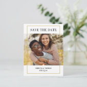 シンプルエレガント金ゴールドフレーム写真の保存日付 案内ポストカード (スタンド正面)