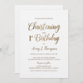 シンプルエレガント金ゴールドホワイト《キリスト教》洗礼式や命名式1st誕生日 招待状 (正面/裏面)