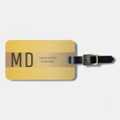 シンプルエレガント金ゴールドメストライプタルモノグラムの名 ラゲッジタグ (正面横)