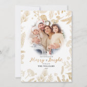 シンプルエレガント金ゴールドメリー&Bright Photo Christmas シーズンカード (正面)