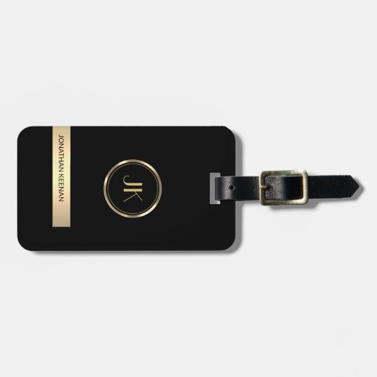 シンプルエレガント金ゴールドモノグラムの名 ラゲッジタグ (正面横)