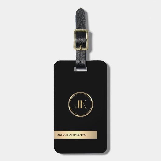 シンプルエレガント金ゴールドモノグラムの名 ラゲッジタグ (正面縦)