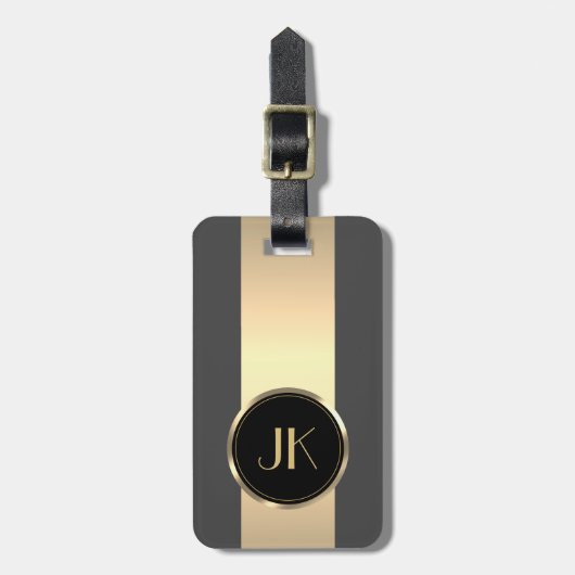 シンプルエレガント金ゴールドモノグラムの名Luggag ラゲッジタグ (正面縦)