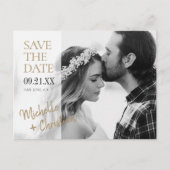 シンプルエレガント金ゴールド写真の結婚式の日付を保存 案内ポストカード (正面)