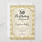 シンプルエレガント金ゴールド写真50誕生日 招待状 (正面)