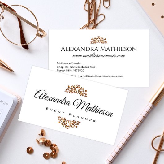 シンプルエレガント金ゴールド宝石モダンイベントプランナー 名刺