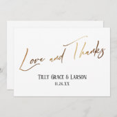 シンプルエレガント金ゴールド手書き愛と感謝してい0 サンキューカード (正面/裏面)