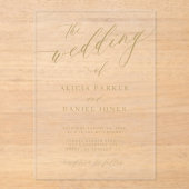 シンプルエレガント金ゴールド澄ん結婚書道 アクリル招待状 (正面)