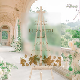 シンプルエレガント金ゴールド紅葉結婚の歓迎 アクリルサイン