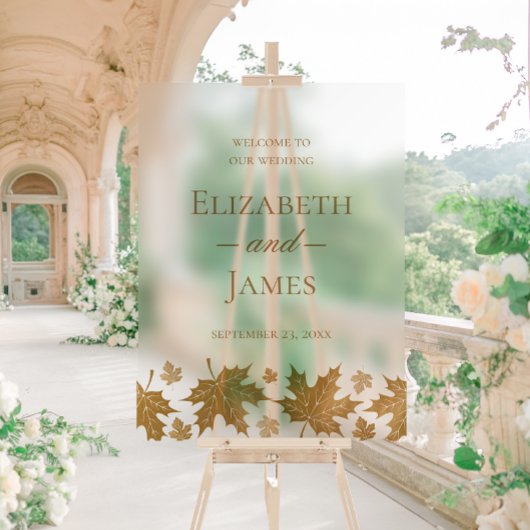 シンプルエレガント金ゴールド紅葉結婚の歓迎 アクリルサイン