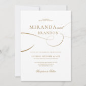 シンプルエレガント金ゴールド結婚スクリプト 招待状 (正面)