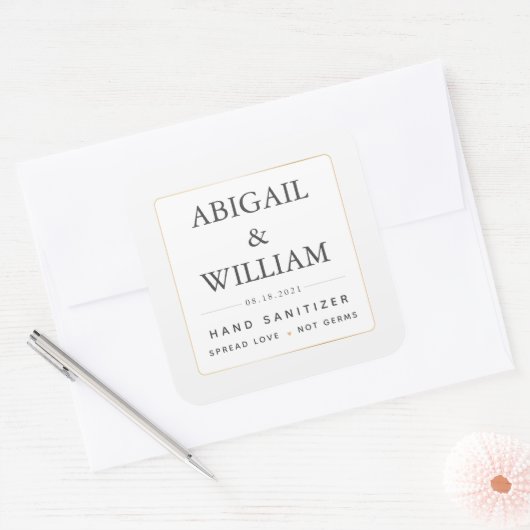 シンプルエレガント金ゴールド結婚ズハンドサニタイザコーヴィッド スクエアシール (封筒)