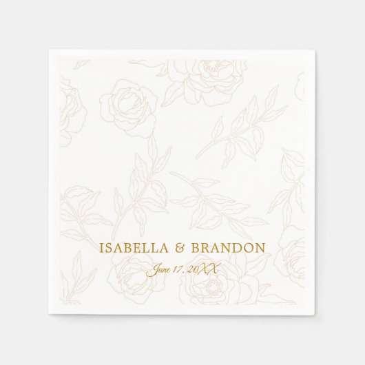 シンプルエレガント金ゴールド結婚フローラ スタンダードカクテルナプキン (正面)